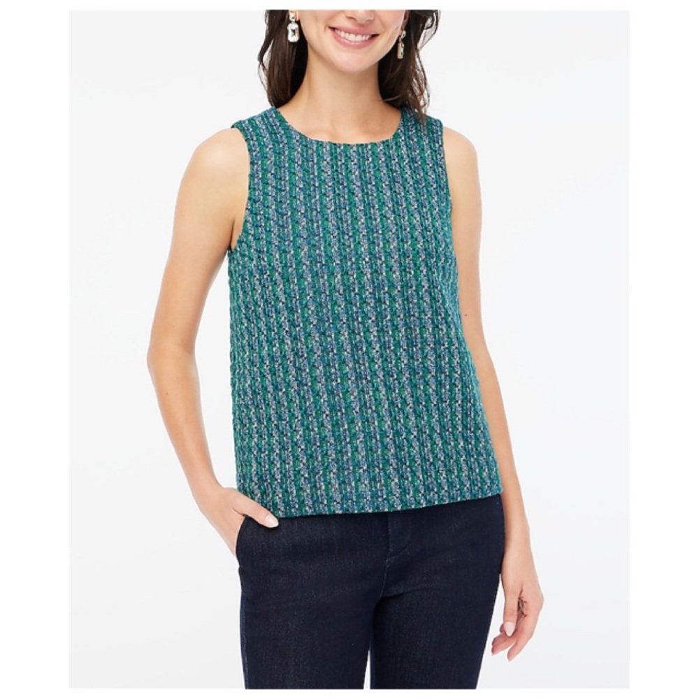 🎁5/$25 J Crew Factory Blue Green Tweed Button Back Shell Sleeveless Top